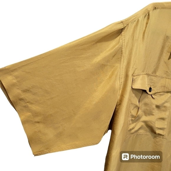 100% Silk Large Men's Gold Dress Shirt Pockets Office Party VCAY - Picture 6 of 11